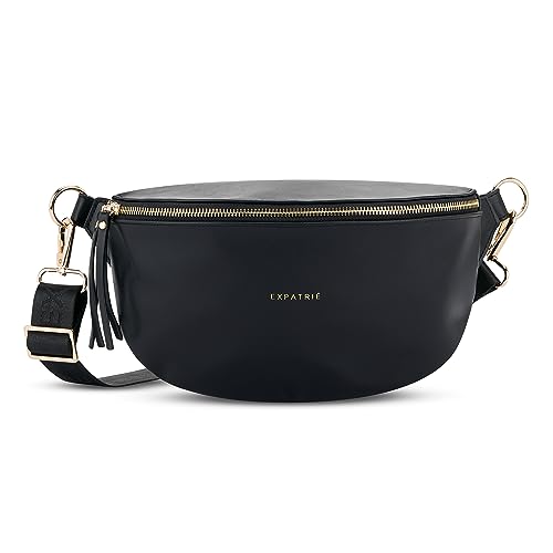Expatrié Bauchtasche Damen Schwarz - Alice Medium - Gürteltasche für Festival, Reisen & Alltag aus Veganem Leder - Brusttasche Stylisch - Wasserabweisend