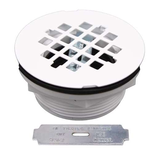 Image of Westbrass A206P-50 2 inch No-Caulk PVC Compression Shower Drain with 4-1 /4 inch Round Grid Cover, Powder Coat White