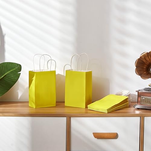 Image of SUNCOLOR 24-Pack Yellow Gift Bags with Handles - 8 inch Goodie Bags for Party Favor Bags, Birthdays, Easter & Special Occasions (Yellow)