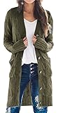 PRETTYGARDEN Long Sleeve Cable Knit Long Cardigan for Women 2026 Spring Winter Chunky Open Front Button Sweaters with Pockets (Army Green, X-Large)