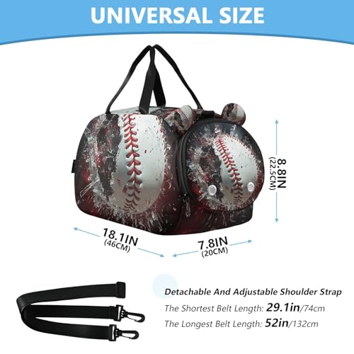 Gym Travel Duffle Bag for Boys Girls Baseball Red White Black Sports Dance Bag with Shoe Compartment & Wet Pocket Football Kids Travel Bag Teens Sleepover Carry3
