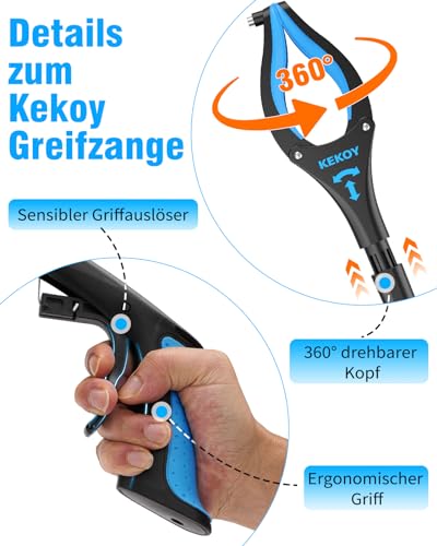 Kekoy Greifzange für Senioren 91cm Aluminium Müllzange, Himmelblau – Ansicht 3