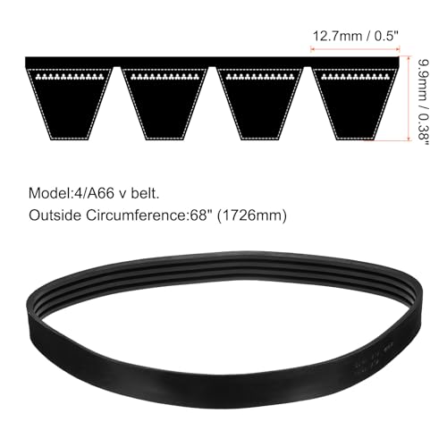 Image of uxcell 4 /A66 or 4 /4L680 Banded V-Belt Classic Wrapped Rubber, 4 Banded /4 Ribs, A Profile, 66 inch(1676mm) Inside Circumference