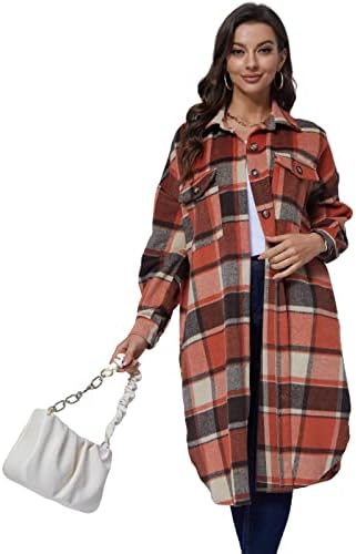 Xaspee Womens Long Plaid Shacket Jacket Casual Fashion Lapel Button Down Long Sleeve Long Plaid Coat with Pockets 2 Xaspee Womens Long Plaid Shacket Jacket Casual Fashion Lapel Button Down Long Sleeve Long Plaid Coat with Pockets