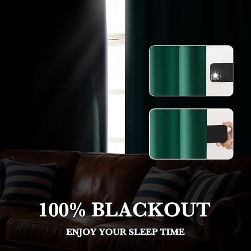 Image of RYB HOME 100% Blackout Short Curtains for Small Window, Thermal Insulated Noise Reducing Back Tab Curtains for Nursery Bathroom Basement, 34 inches Wide by 45 inches Long, Dark Green