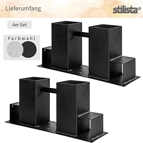 Foto von STILISTA Holzstapelhilfe 340 x 100 x 150 mm, feuerverzinkt für 70 x 70 mm und 40 x 60 mm Kanthölzer, Farb- und Setwahl, 4er Set Silber