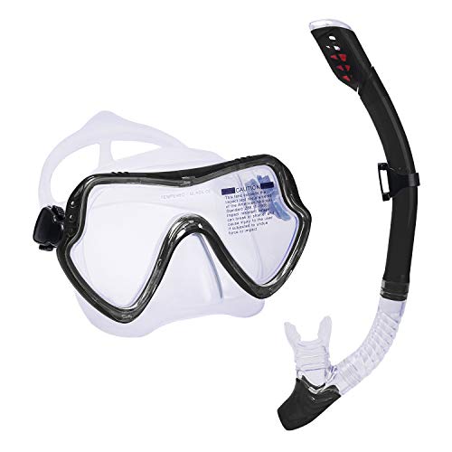 MOCOTONO Scuba Snorkeling Set,Panoramic View Anti-Fog Diving Mask,Anti-Leak Snorkeling Goggles for Men Women(White/Black)