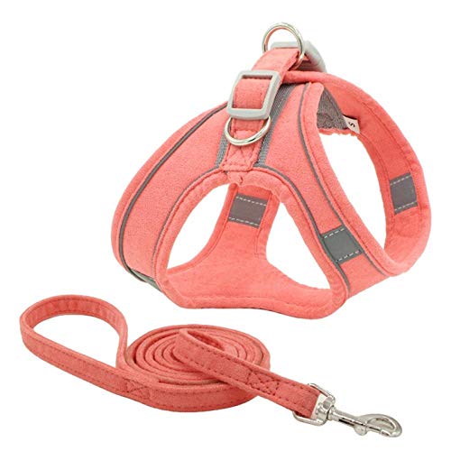 ペットリーシュ、 反射犬猫ハーネスベストペット犬ナイロンハーネスとリーシュセットレッドXS(Pink,L)