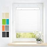 Grandekor Plissee Klemmfix ohne Bohren 40x130 cm(BxH) Weiß, Blickdicht & Lichtdurchlässig, Easyfix Plisseerollo Faltrollo mit Klemmträger, Sichtschutz & Sonnenschutz Jalousie für Fenster & Tür