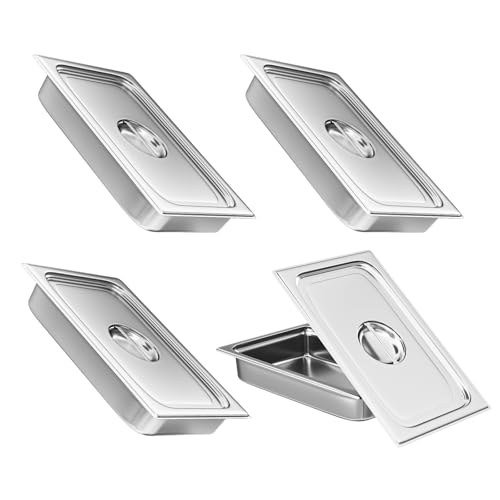 Aplancee 4-Pack Hotel Pans with Lids 1/1 Size x 4 Inch Deep, Commercial Stainless Steel Food Pan Dishwasher Safe for Buffet, Steam Table, Restaurant & Cooking by Aplancee - Used condition - US$39.43
