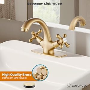 gotonovo Bathroom Sink Faucet Single Hole Double Cross Handle Knobs Lavatory Vessel Sink Mixer Tap Bathroom Faucet with Pop up Drain and Deck Cover Plate Antique Brass gotonovo Bathroom Sink Faucet Single Hole Double Cross Handle Knobs Lavatory Vessel Sink Mixer Tap Bathroom Faucet with Pop up Drain and Deck Cover Plate Antique Brass