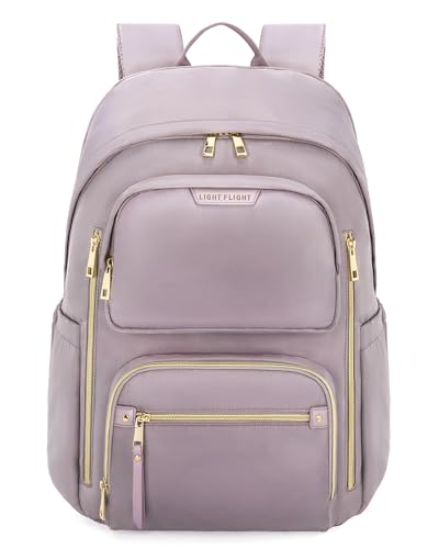 LIGHT FLIGHT Mochila para laptop para mujer, mochila de trabajo y viaje, Púrpura claro, Medio, Mochila para laptop de 15.6 pulgadas