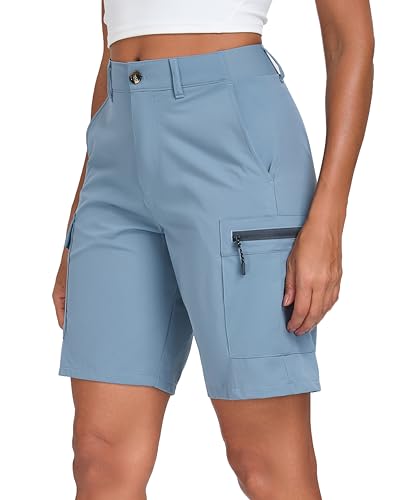 Oalka Women's Hiking Cargo Shorts Bermuda Lightweight Golf Camping 9"