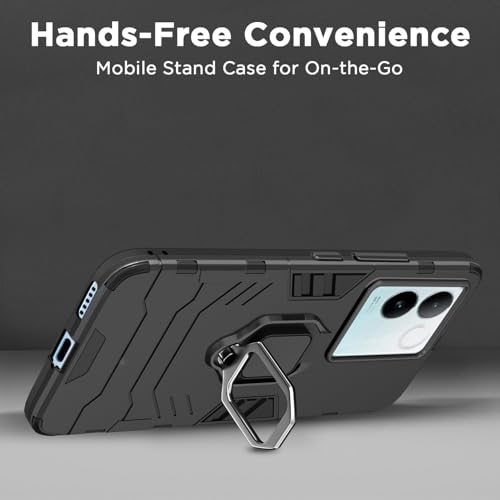 Image of Pikkme Back Cover for iQOO Z7 Pro 5G | 360 Protection | Ring Holder | Kickstand | Tough Armor Case (Black)