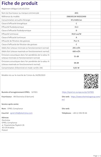 Hotte décorative AEG DBB3951M Evacuation ou Recyclage 3 niveaux de puissance - vue 10