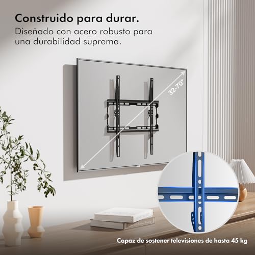 Miniatura 2 de Vonhaus Soporte De Tv Pared Para Pantallas De 32-70 - Soporte De Pared Tv Ultrafino Con Nivel De Burbuja Vesa Máx 400x400 Mm, Capacidad 45 Kg