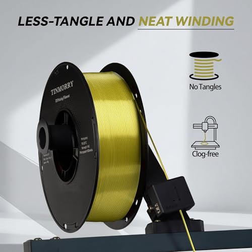 Image of PLA Filament 1.75mm, TINMORRY 3D Printer Filament, 1kg (2.2lbs), Compatible with Bambu FDM 3D Printer, Silk Light Gold