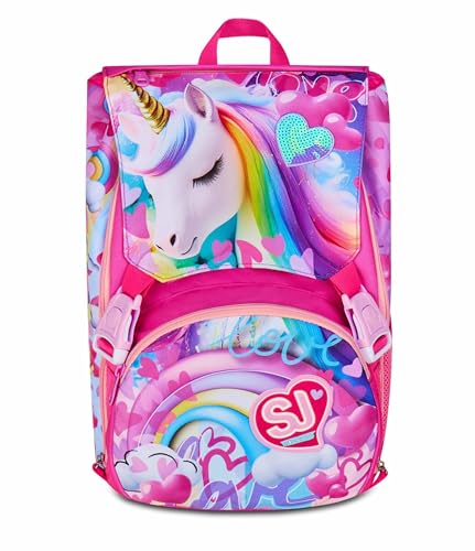 SJ GANG STYLE JAM GANG Zaino Scuola Estensibile Big, Fucsia, Zaino con Divisorio Interno, Tasca Superiore con Ali a Scomparsa, Tasca per Borraccia, 24 L, Zaino Scuola Elementare, Zaino Bambina