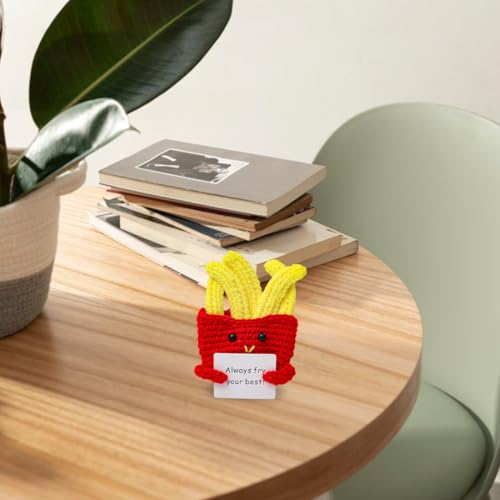 SGERUFZ Lustige Positive Pommes Geschenke, Handgemachte Emotionale Unterstützung, Gestrickte Kartoffeln mit Frontkarte, French Fries Schreibtisch Dekoration