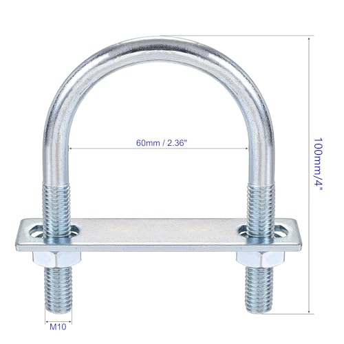 MACHSWON Round U-Bolt,1 Set Zinc Plated Alloy Steel M10 U Bolts 60mm(2.36") Inner Width 100mm Length with Nuts and Frame Plate for Automobiles Boat Trailer - Image 2