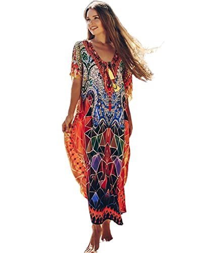 Robe de plage femme broderie blanche style caftan bohémien grande taille