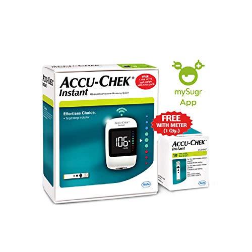Accu-Chek Instant glucometer with 10 Test Strips Free (White)