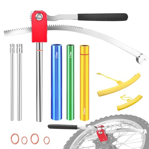 JINGTAO88 Dirt Bike Tire Changing Tool Kit Suitable for 16-21 Inch Wheels Including 10/12/15mm Axle Adapters Quick Tire Change in The Wild and Foldable Design for Easy Portability (Red)