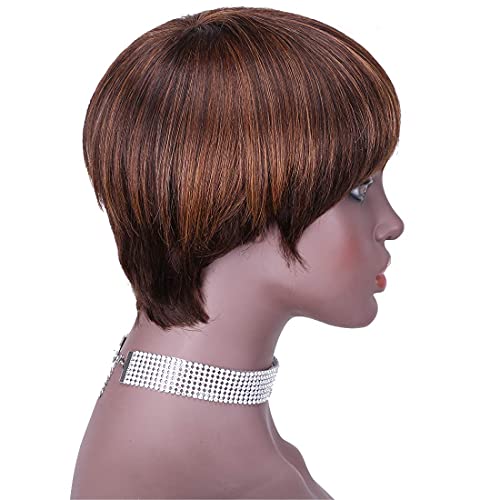 Reyna 100% Short Pixie Cut Human Hair Wig Color P4/30 Brazilian Straight Hair Wigs For Black Women #TOP2