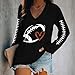 Game Day Football Sweatshirts for Women Football Mom Long Sleeve Shirt V-Neck Pullover Tunic Sweater Top Fall Outfits Black