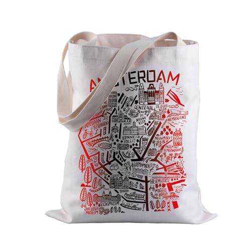 BLUPARK Amsterdam Map Tote Bag Amsterdam Travel Shopping Bag Netherlands Travel Gift Amsterdam Souvenirs Reusable Tote Bag (AMSTERDAM)