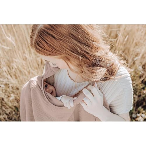 Image of Konssy Muslin Nursing Cover Up for Breastfeeding with Rigid Hoop | 100% Cotton Nursing Apron, Lightweight & Breathable, Carseat Canopy, Breast Feeding Covers for Women
