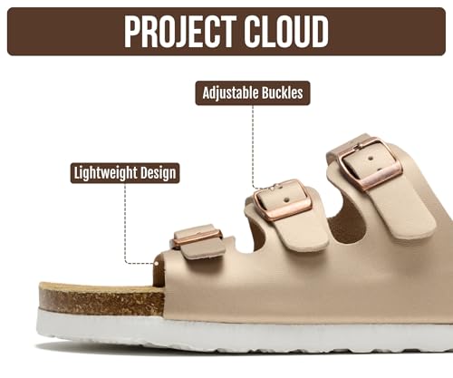 Image of Project Cloud 100% Genuine Leather Summer Sandals for Women 2026 - Memory Foam & Cork Footbed Beach Vacation Essentials Womens Sandals Comfortable Lightweight Slides for Women Footwear (Capri)