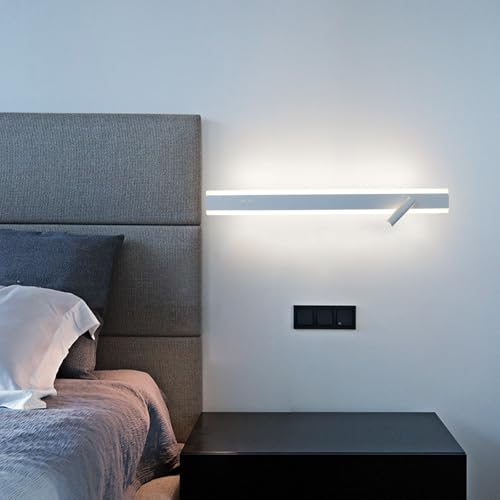 Apliques de pared LED orientables de aluminio blanco de 80cm para lectura en el dormitorio
