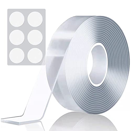 Double Sided Tape (9.8FT) Mounting Tape, with 6 Glue dots, Free Cut Strong Nano Magic Sticky Tape, for Carpet, Poster, Wall - Traceless, Reusable, Washable - Multipurpose Mounting Tape as Seen on TV