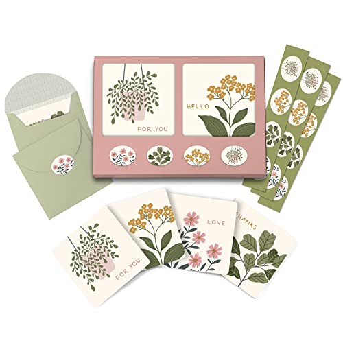 Image of Studio Oh! Assorted Mini Note Card Sets with Stickers, 12 Blank Cards, Stickers & Small Envelopes, Greeting Notecards for Birthday, Thank You Notes, 260 GSM Textured Paper Weight, Floral Notes