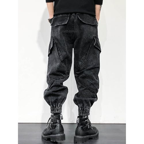 Men's Black Jeans Japanese Street Fashion Pants Vintage Casual Pants Multi Pocket Harem Cargo Pants Rave Pants4