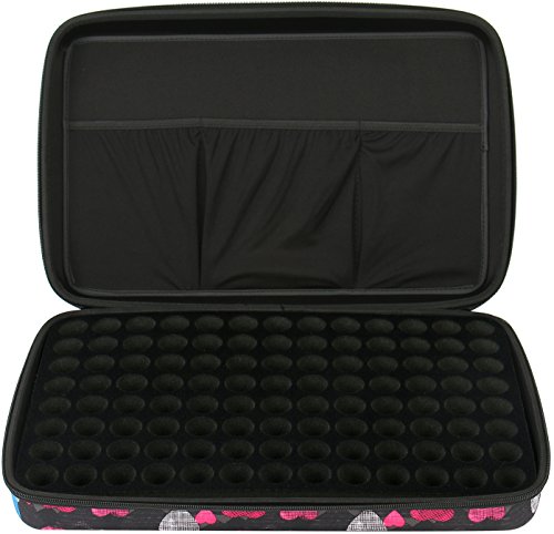 104 Bottle Huge Essential Oils Organizer Protects 5ml, 10ml and 15ml Oils - The Perfect Hard Shell Exterior Storage Case for Your Therapeutic Aromatherapy Essential Oils Collection (Black Hearts) - Thumbnail 2