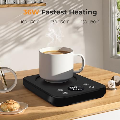Image of Fastest Heating Mug Warmer - 36W Coffee Mug Warmer for Desk with Temperature Display, Smart Candle Warmer, 2-12Hours Auto Shut Off - Coffee Accessories Keep Beverages Coffee Warmer(Black