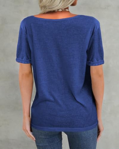 Image of Danedvi Women Deep V-Neck Short Sleeve Tops Solid Casual Loose T Shirt