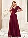 Ever-Pretty Women's Mother of Bride Dress Double V-Neck Empire Waist Front Wrap Tulle Bridesmaid Dress Burgundy US10