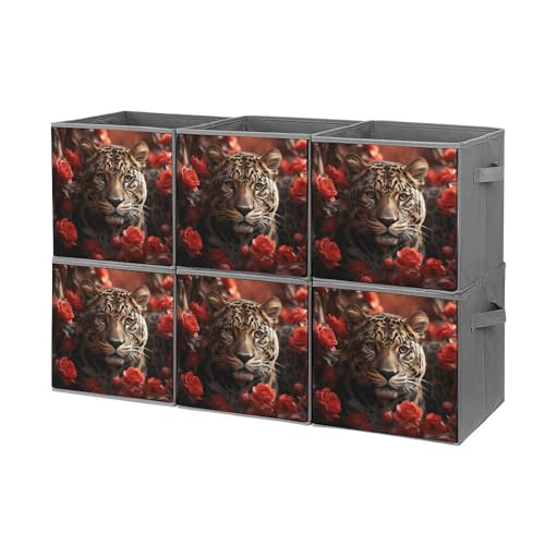 Boîtes de rangement tigre et rose x6 pliables et empilables