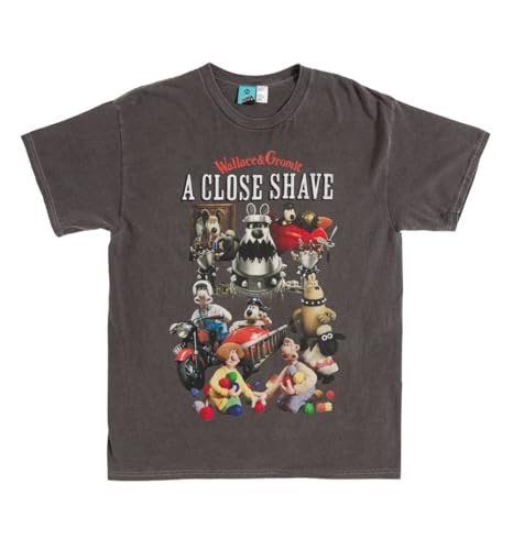 TruffleShuffle Wallace and Gromit A Close Shave Montage Vintage Wash Charcoal T Shirt