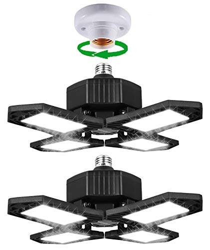 AXUAN 2 Pack LED Garage Light, 150W Deformable Ceiling Garage Lighting with 4 Adjustable Panels,15000LM 6000K E26/E27 Lights for Garage,Shop,Basement,Workshop
