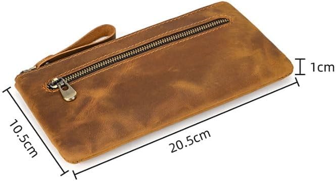 Men's Genuine Leather Long Wallet Retro Zipper Clutch Bag Cowhide Phone Case Stationery Large Briefcase