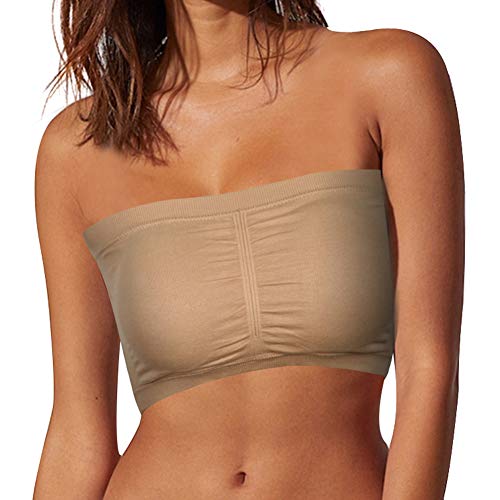 Jpgo Strapless Bra For Women, Women's Comfy Bandeau Bra Padded Seamless Tube Top Bra 1 Pack Beige, S #TOP2