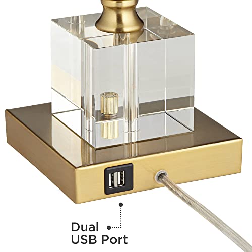 Possini Euro Design Wayne Modern Art Deco Table Lamps 29 1/4" Tall Set Of 2 With Usb Charging Port Brass Metal Crystal White Drum Shade For Living Room Bedroom House Bedside Nightstand Home Office #TOP5