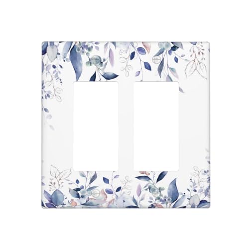 Decorative Outlet Covers Rustic Ink Blue Eucalyptus Leaves Sage leaf 2 Gang Light Switch Cover Plate Double Rocker Wall Plate Switch Plate Covers Faceplate for Bedroom Home Decor