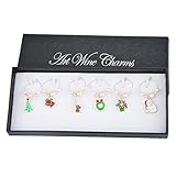 Souarts Mixed 6pcs Wine Glass Charms Marker Tags Set with Gift Box Christmas Elk Bell Tree Pendants