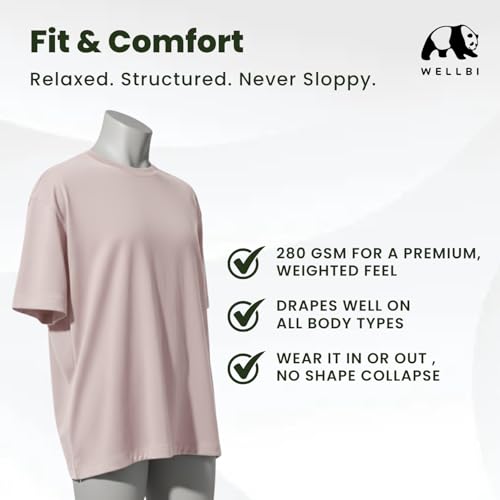 Image of Wellbi Bamboo Oversized Half Sleeve T-Shirt for Men | Naturally Antibacterial & Eco-Friendly | Breathable Organic Bamboo Cotton Blend | Moisture-Wicking Sustainable Wear