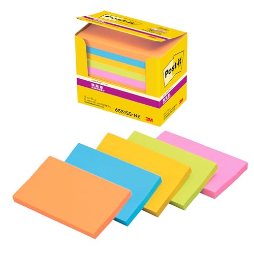 3M ポストイット 付箋 強粘着 大きい ネオンカラー 75×127mm 90枚×10パッド 6551SS-NE